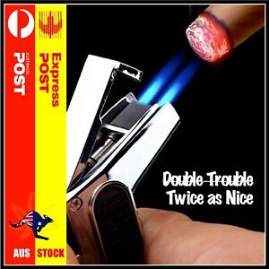 Double Flame Gun Jet Torch Lighter Windproof Cigar BBQ Torch Refillable - BLACK