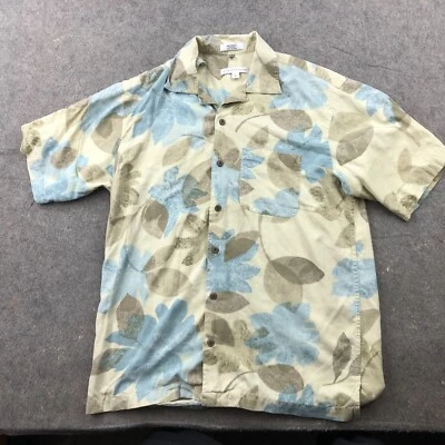 Camisa Geoffrey Beene Para Hombre Mediana Beige Floral Seda Manga Corta Playa Informal Foto 1 de 4