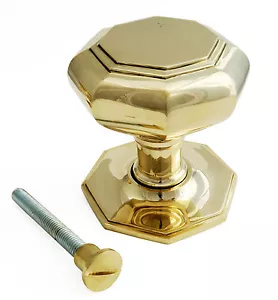 Large Solid Brass Octagonal Centre Door Knob Antique Pull Front Handle 11cm - Picture 1 of 3