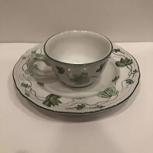 Herend Village Pottery Handpainted Hungary Coffee Cup And 8” Plate Leaves - Picture 1 of 12