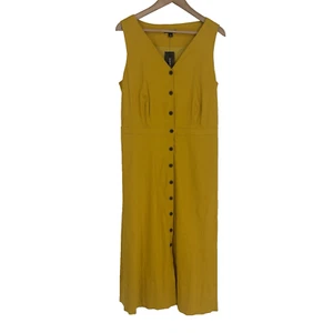Alfani Womens Button Up Midi Dress 12 Yellow Linen Blend Classic Preppy Resort - Picture 1 of 10