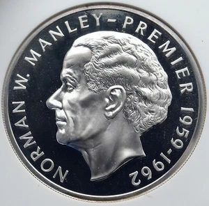1975 JAMAICA HUGE Premier Norman W. Manley OLD Proof Silver $5 Coin NGC i85803 - Picture 1 of 4
