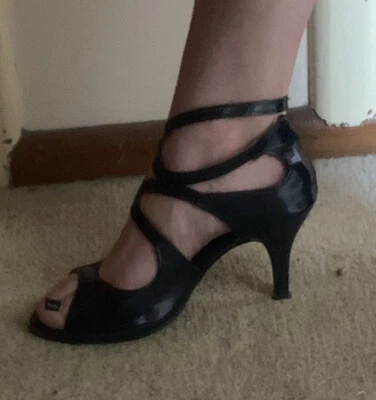 Bebe Navy Patent Leather Open Toe Strappy Pump  - image 1 of 4