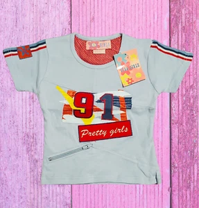 Girls' Graphic "Pretty Girls 91" Tee with Zipper Detail- Blue or Red - 4T - Picture 1 of 26