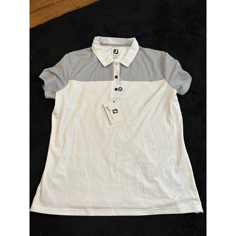 Polo para mujer FootJoy estampado yugo cuello blanco GRANDE Foto 1 de 4