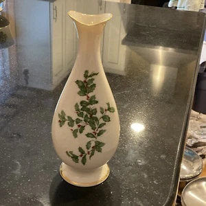 Lenox Holiday Pattern Weihnachten 7" Blumenknospe Vase Porzellan Stechpalme Beere USA - Bild 1 von 3