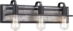 Bathroom Light Fixture, 21.25 Inch Bath Vanity Lights in White Wood, Black Bathr - Picture 1 of 7