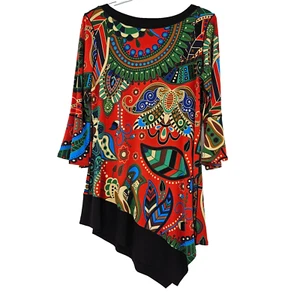 Eva Varro Asymmetrical Paisley Tunic Top Women’s Size M Preppy Artsy Art To Wear - Picture 1 of 8