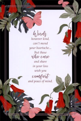 Pictura Deep Red Flowers and Pink Butterflies Sympathy Card - Image 1 of 2