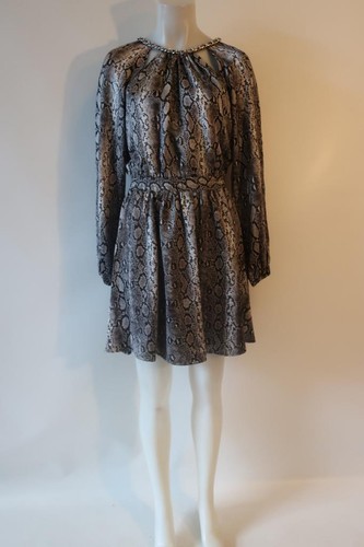 Abito donna Michael Michael Kors nero grigio girocollo catena stampa pitone nuovo con etichette S*