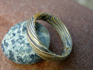 Unikat Ring Mokume gane Silber 925 Gold 900 Palladium 500 - Imagen 1 de 3