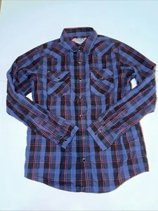 Helix “Instinct Is Virtue” Boys Blue And Red Plaid Shirt Black Snaps Size XL - Picture 1 of 8