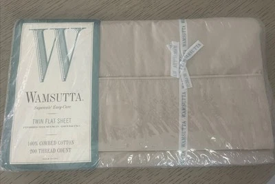 Wamsutta Supercale Easy-Care Tan / Beige Twin Flat Sheet 100% Cotton NEW 66”X96” - Image 1 of 3