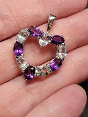 Colgante de plata de ley 925 con corazón de aguamarina y amatista natural 0927 Foto 1 de 4