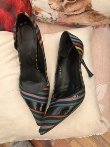 Red Or Dead Black/ Multi Striped Heels Size 6 - Picture 1 of 3