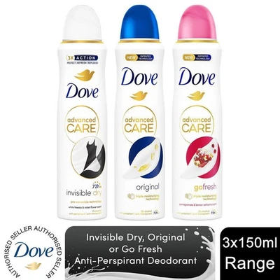 Dove Anti-Transpirant Advanced Care 72H Deodorant for Women 150ml, 3er Pack