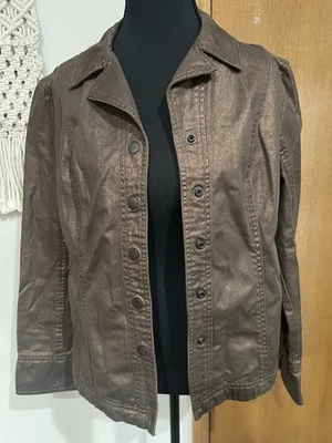 Chaqueta para mujer Coldwater Creek talla W14 denim marrón bronce metálico bolsillos a presión Foto 1 de 4