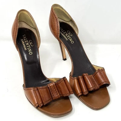 Valentino Garavani Brown Leather Bow D’Orsay High Heel Pumps Size 39.5  - Image 1 of 4