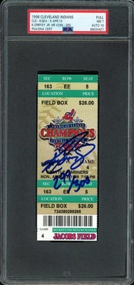 Ken Griffey Jr. Auto 1998 Indians HR 299-300 Ticket PSA 7 Sig 10 299/300 PSA/DNA - Image 1 of 2