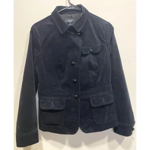 Talbots Black Velvet Grace Fit Military Style Blazer Pleated Back Velour Sz 8 - Picture 1 of 11