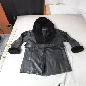 Chaqueta de cuero Wilsons para hombre mediana negra con capucha cinturón imitación piel abrigo - Imagen 1 de 9