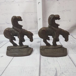 Vtg Cast Iron BOOKENDS - END OF THE TRAIL - Native American Warrior and Horse - Picture 1 of 6