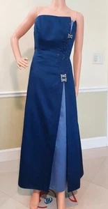Michaelangelo Formal Blue Strapless Dress with Side Opening Sequin/ Size 10 - Picture 1 of 8