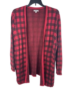 Croft & Barrow 2X Rojo Negro Cuadros Frente Abierto Cárdigan Suéter Algodón Modal  Foto 1 de 4