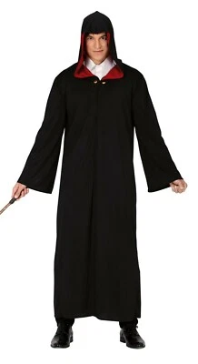 Mens Wizard Costume Adult Halloween Hooded Cloak Robe Fancy Dress Black 38-44