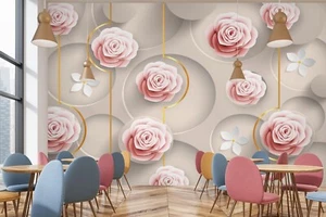 Papel pintado 3D flores rosa Q2307 mural fotomural autoadhesivo Luna - Imagen 1 de 11
