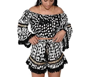 Conjunto corto de mujer "Vianca" con top corto, shorts, flecos de lurex 082 - Imagen 1 de 6
