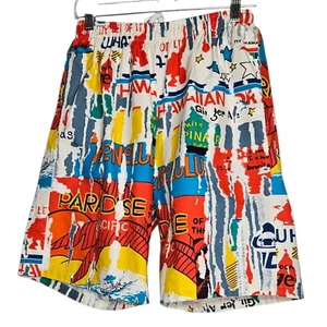 Surf Line Hawaii Jams World Retro 90 Shorts Colorful Beach Multicolor Vacation M - Picture 1 of 8