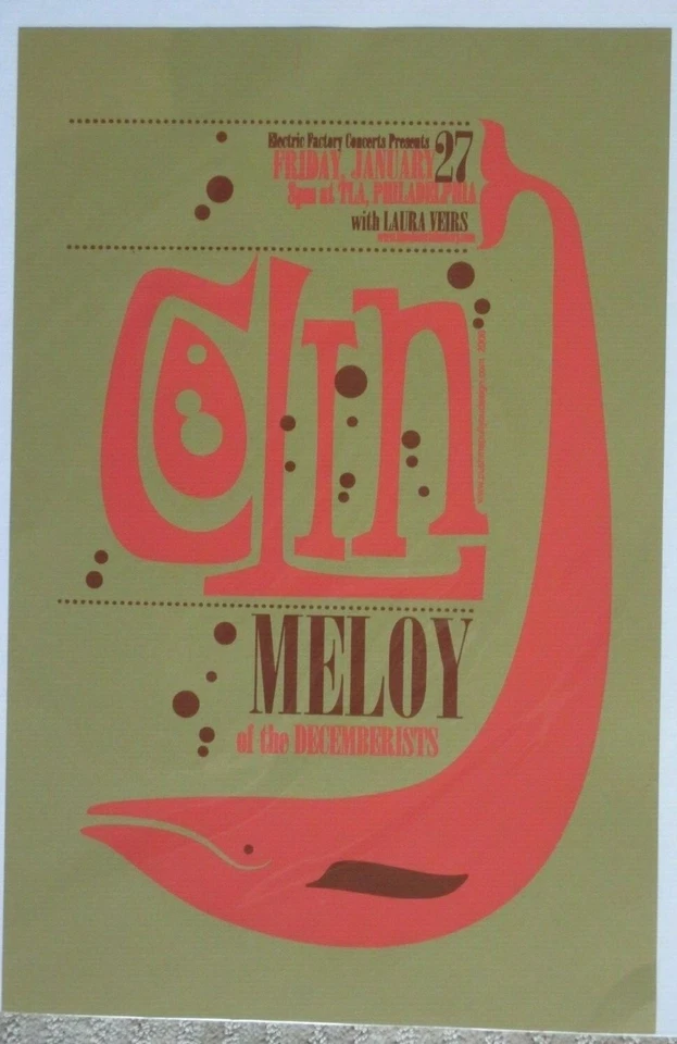 Colin Meloy Poster ORIGINAL SILKSCREEN 12" X 19" Decembrists Jan 27 Philadelphia - Image 1 of 1