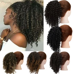 Natural Kinky Curly Ponytail Clip in Puff Drawstring Hair Extension as Human HSL - Picture 1 of 13
