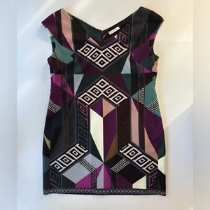 Versace Collection Geometric Multicolor Print V-Neck Sheath Dress 50 IT 14 US - Picture 1 of 17