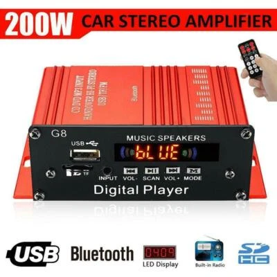 200W Bluetooth Audio 2 Channel Amplifier Receiver Hi-Fi Stereo 2.0 CH DC 12V - Image 1 of 4