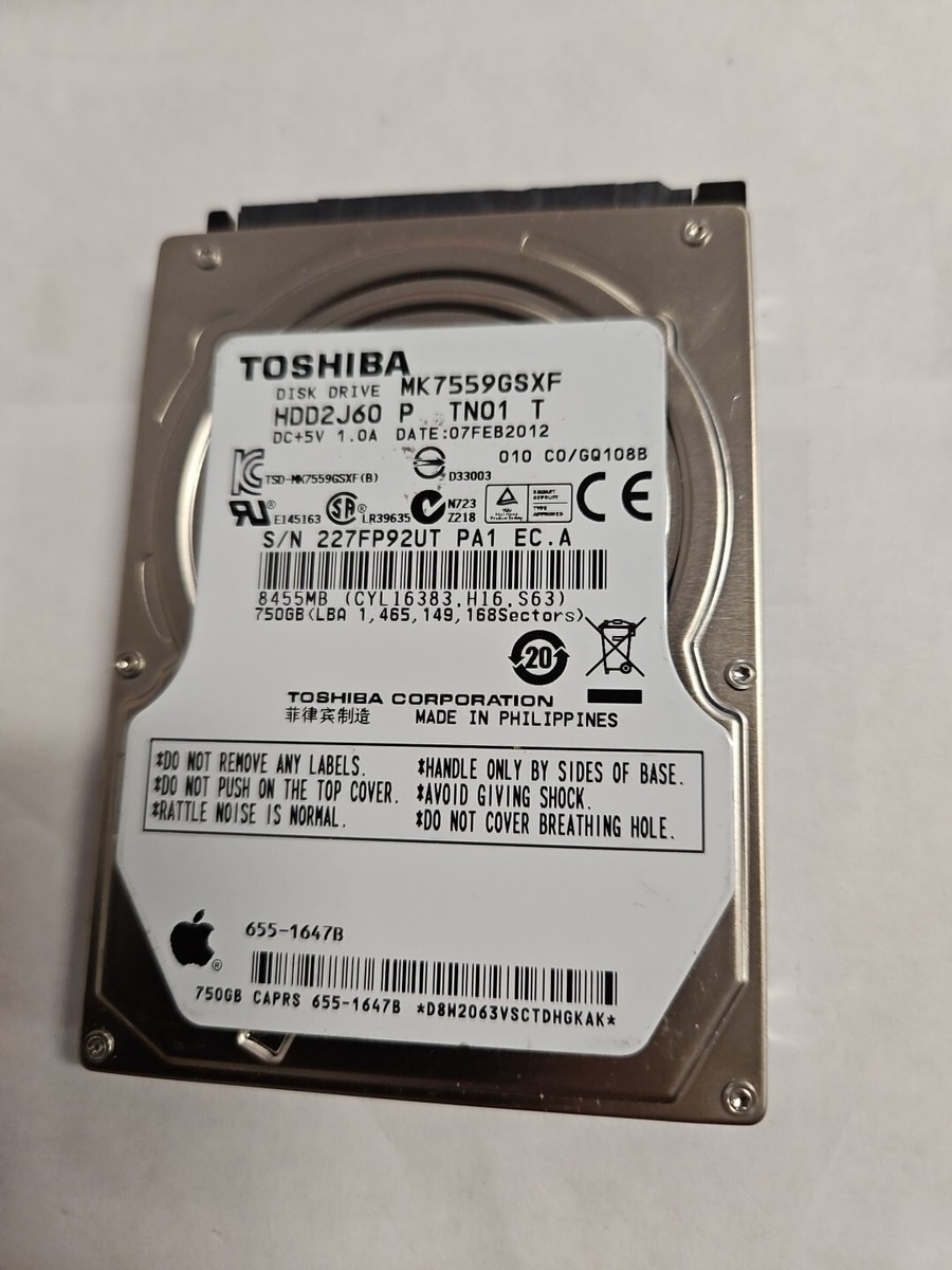 Toshiba Apple 750GB Hard Drive HDD 2.5 Toshiba Apple 750GB Hard Drive HDD 2.5