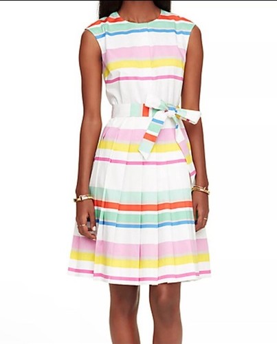 Abito Kate Spade New York multicolore pieghettato a righe twee preppy taglia 6 $398