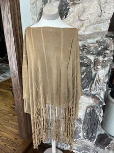 Patti Labelle braun beige Seidenmischung Poncho Stil Pullover Oberteil mit Fransen Einheitsgröße - Bild 1 von 8