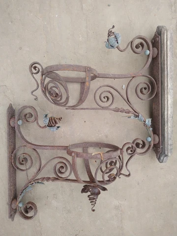 Pair of Antique Handmade Wrought Iron Sconces - Wall Light Candle Baskets Cover
