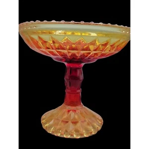 Jeannette Pedestal Candy Dish Red & Yellow Amberina Glass 5" 1960’s Vintage - Picture 1 of 5