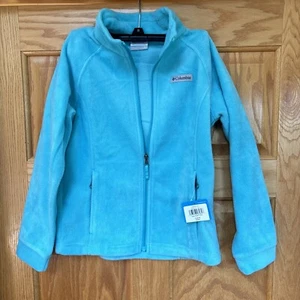 Columbia Girls Fleece Jacket Aqua Blue Long-sleeve Full Zip Pockets Medium 857 - Picture 1 of 6