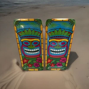 Lot of 2 SERVING TRAYS Hawaiian Tropical Floral Tiki Man - Man Cave - Picture 1 of 10