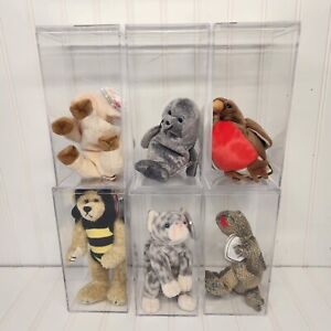 New Ty Beanie Babies Plush Toys 6" In Display Cases Lot Of 6