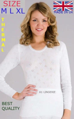 New Ladies THERMAL Long Sleeve SPENCER Vest Black & White Size M-3XL (UK MADE)