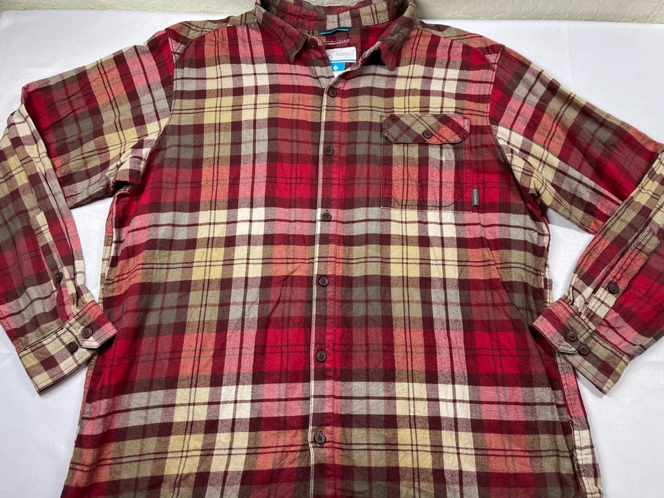 Columbia Omni Wick XXL 2X Franela Evaporación Avanzada Cuadros Hombres Rojo Manga Larga Foto 1 de 4