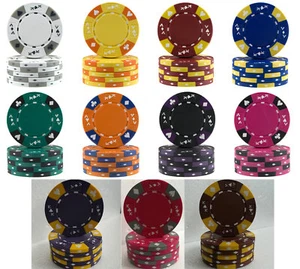 POKER CHIPS 14g TRI-COLOUR ACE KING SUITED Black Red Blue Green White Pk 25 - Picture 1 of 13