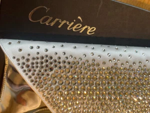 NEU LUXUS CLUTCH ABENDTASCHE LEDER SWAROVSKI STRASS silber CARRIERE 169€ *012741 - Bild 1 von 10
