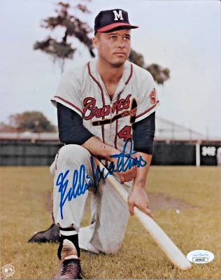 Eddie Mathews, Milwaukee Braves (HOF) — Autographed 8 x 10 — JSA Authentication - Image 1 of 2