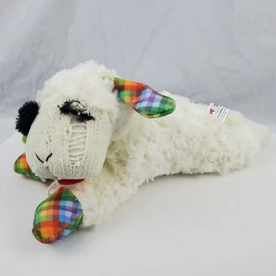 Lamb Chop Dog Toy Large 10" Soft Cuddly Plush Squeaky Fetch Chew Pastel Check - Image 1 of 4